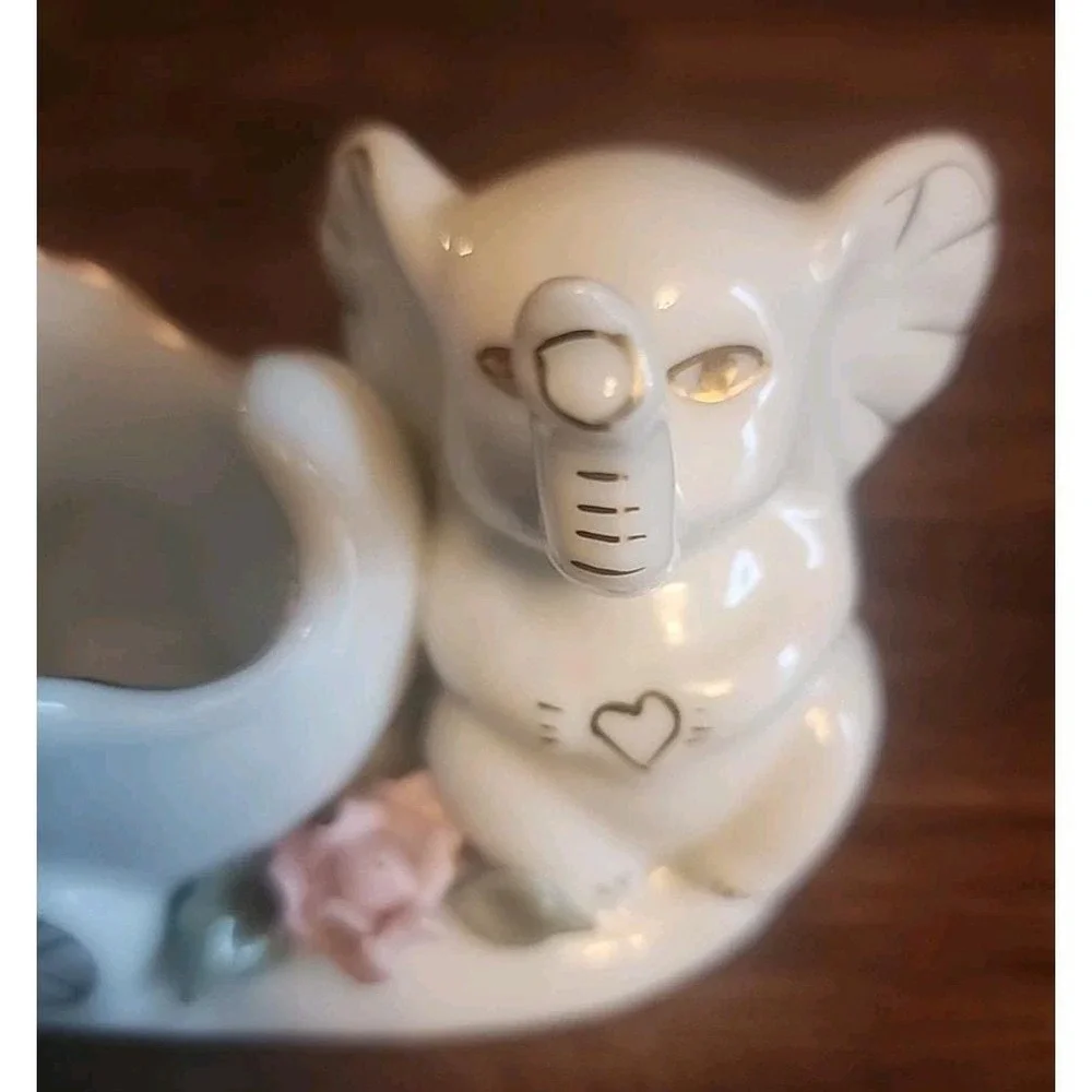 Vintage Elephant Ring Holder Jewelry Dish Porcelain Trunk Up Decor